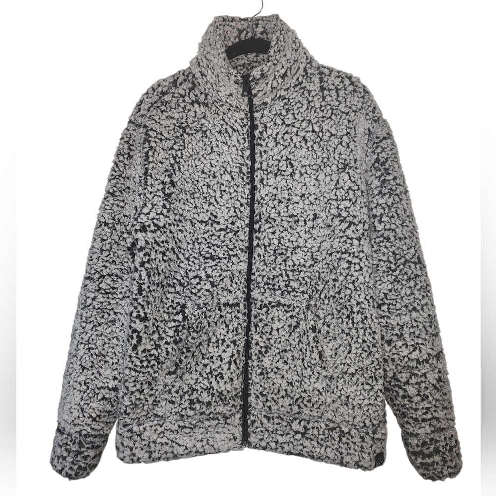 EXPRESS sherpa black/white zip up sweater, size S, oversize